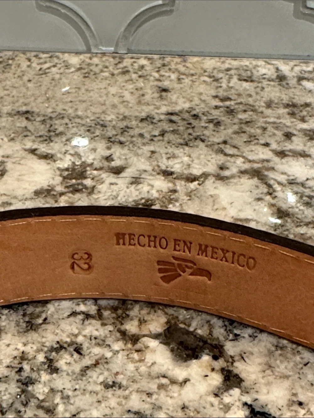 Embroidered Leather Belt in Dark Brown and White